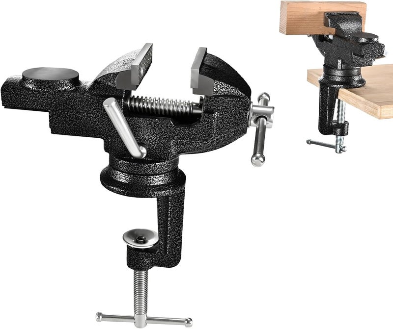 wiselifetech Bench Vise 2.5 inch Table Clamp On Vise,360° Swivel Base Heavy Duty Home Vice Bench Vise For Workbench Clamp Vise for Woodworking,Metalworking, Cutting Conduit, Drilling, Sawing - Image 1